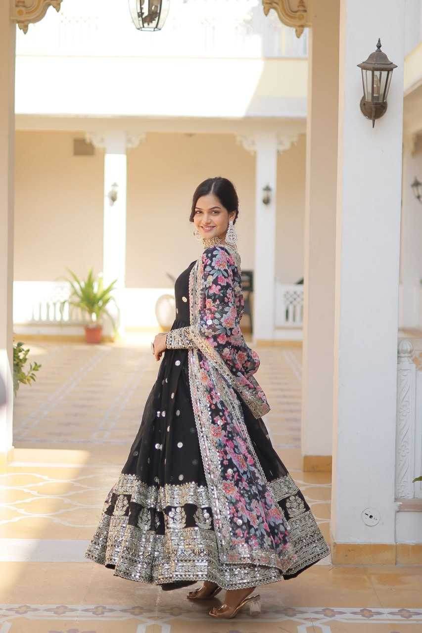 FAUX GEORGETTE EMBROIDERY ANARKALI LONG GOWN - MYLUXURY LANE ENTERPRISE